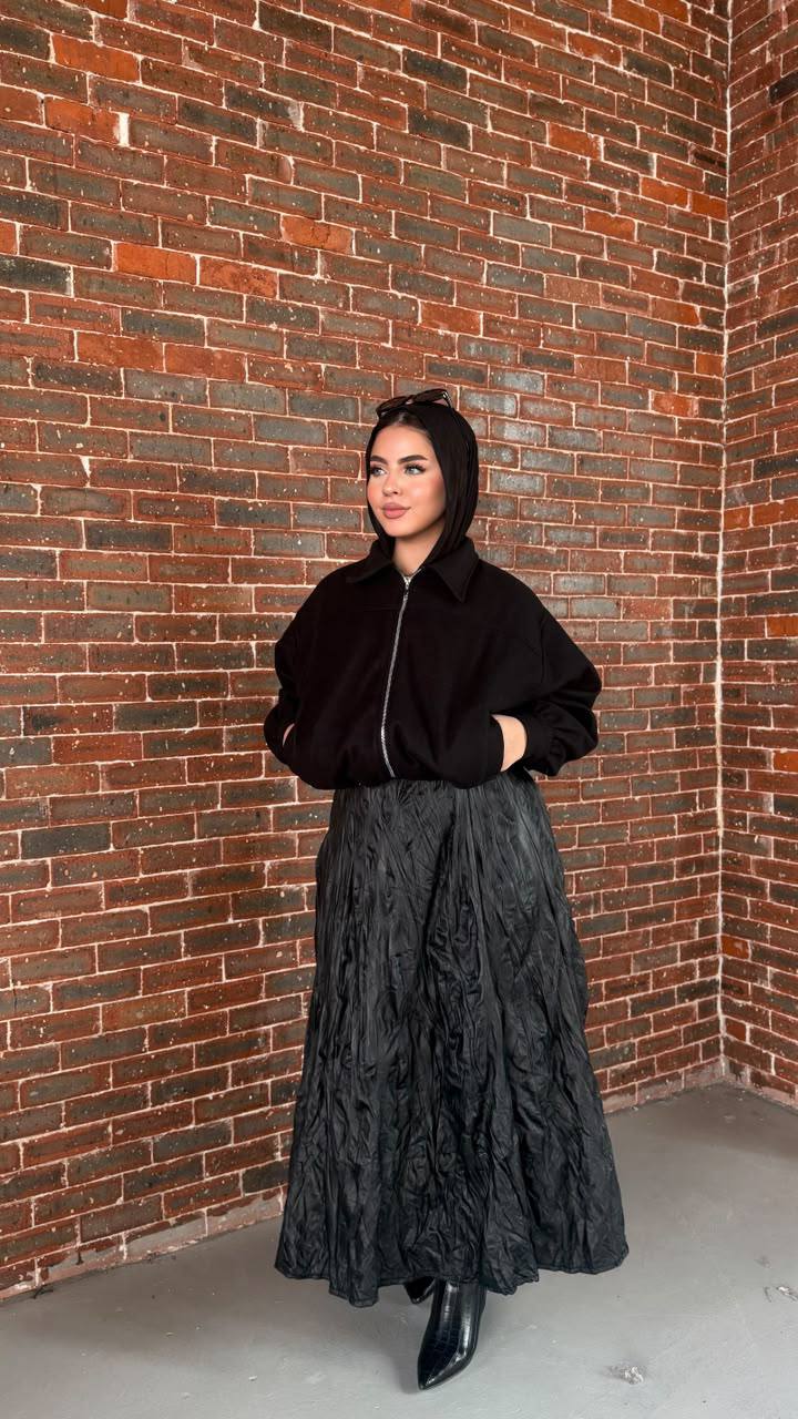 Ripple Crinkle Leather-Look Maxi Skirt