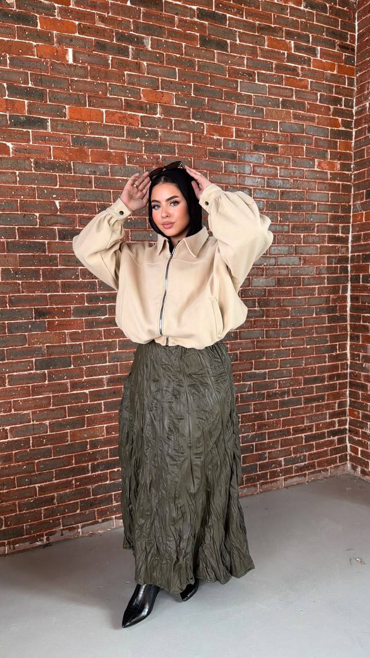 Ripple Crinkle Maxi Skirt — Olive