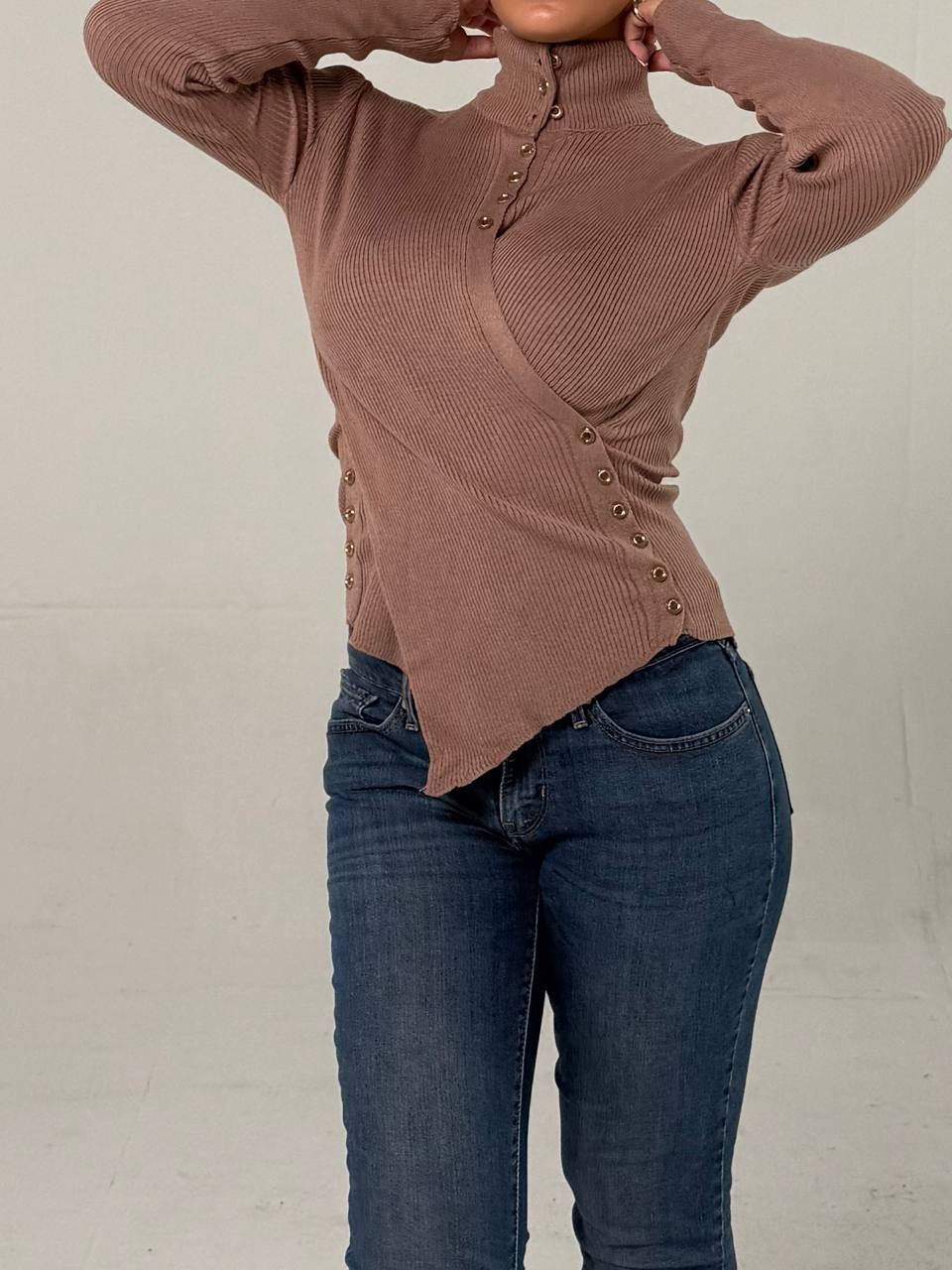 Ember Ribbed Button Top - Mocha