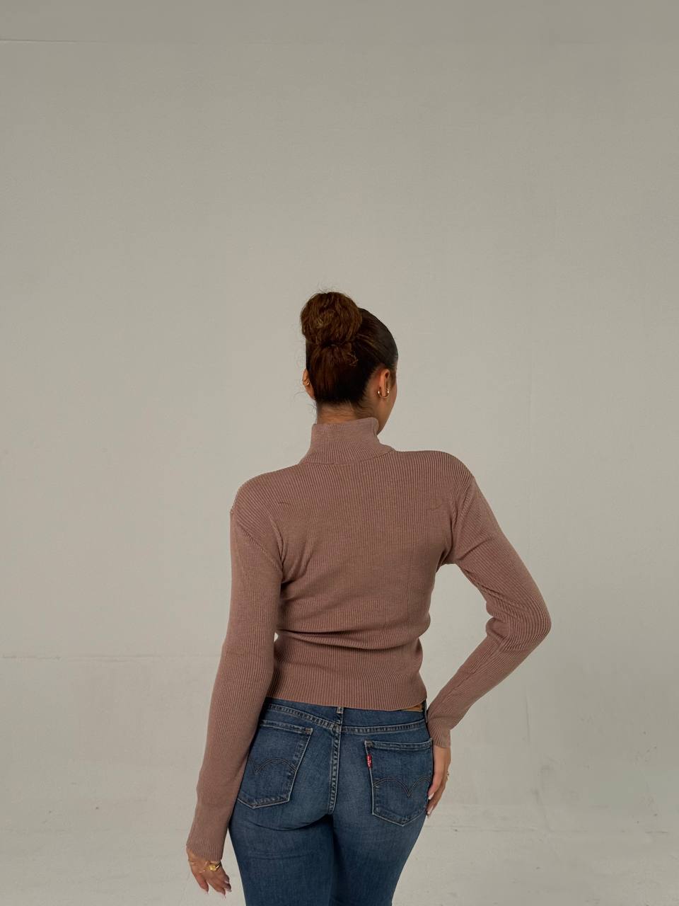 Ember Ribbed Button Top - Mocha back
