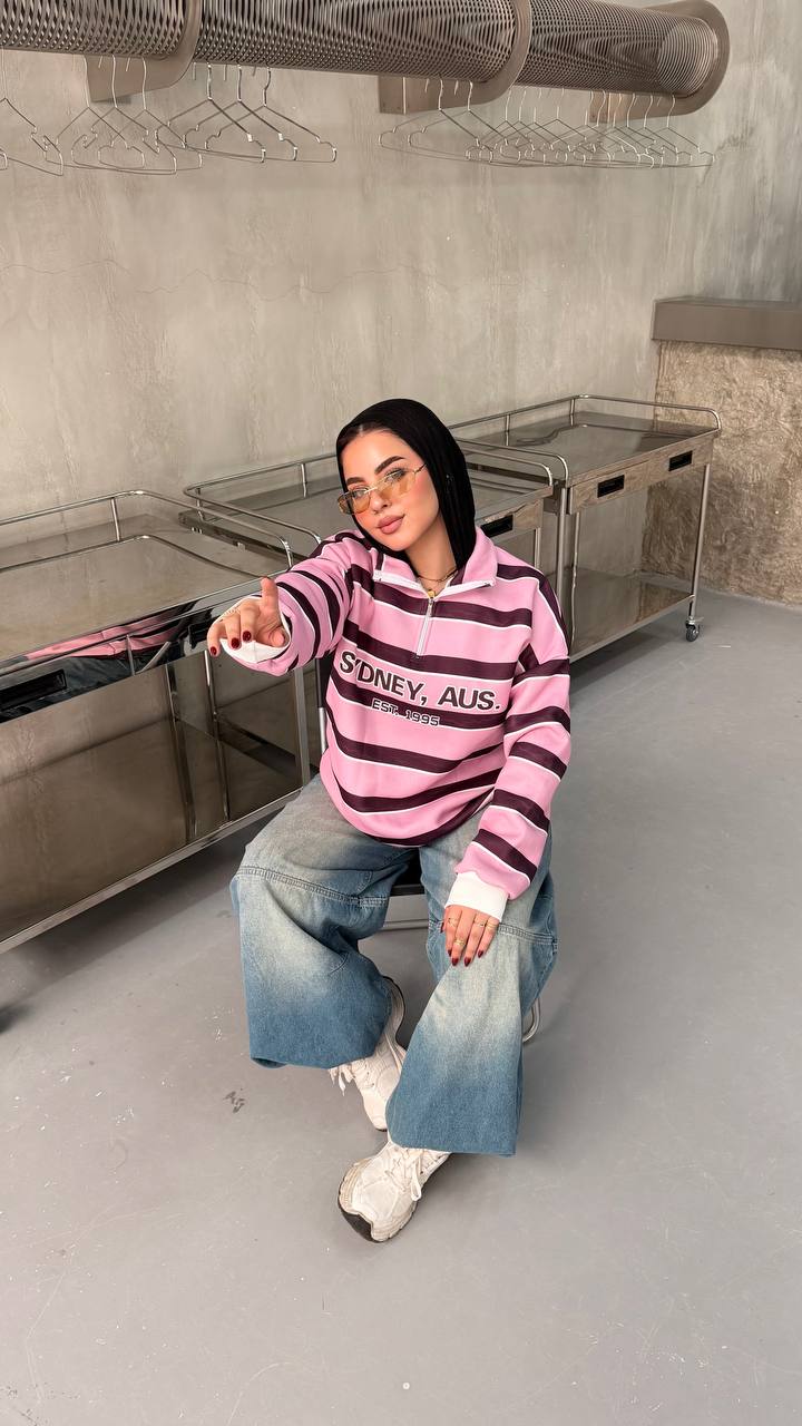 Harbor Striped Half-Zip Sweatshirt — Pink