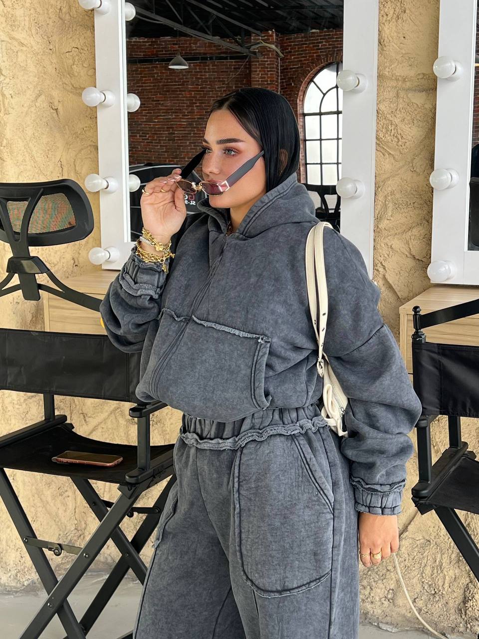 Stone Washed Hoodie Set — Charcoal