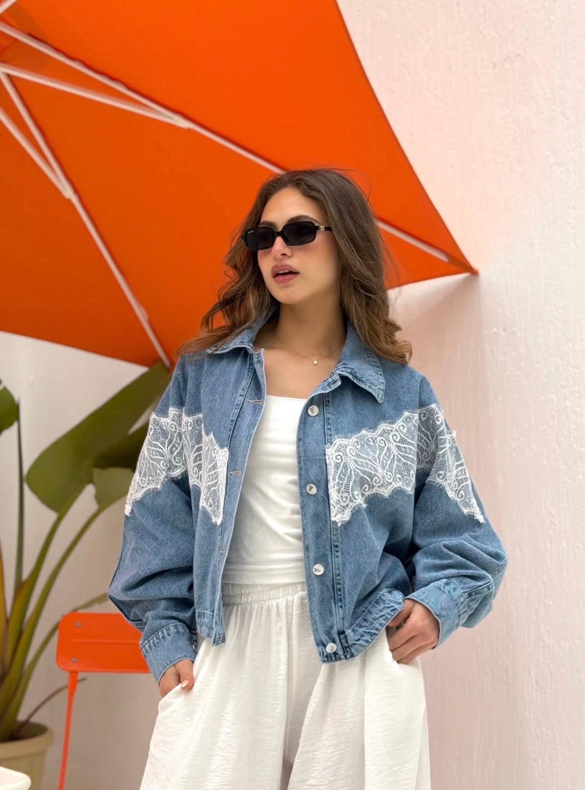 Lace Panel Denim Jacket | جاكت جينز بدانتيل - صورة 1 | Elite EG