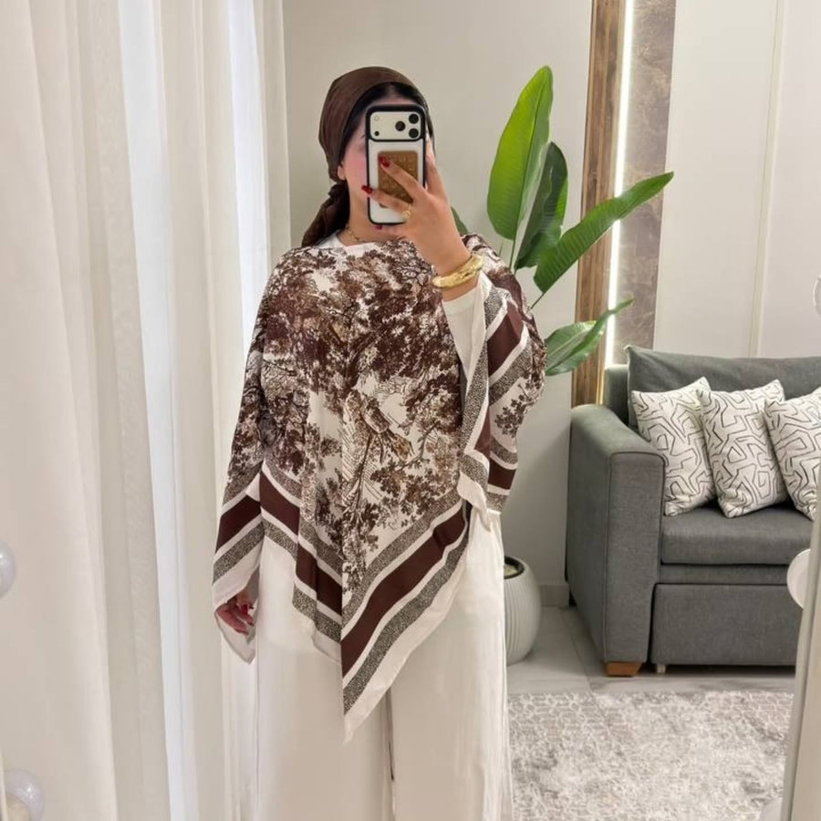 Scarf Print Top — Brown