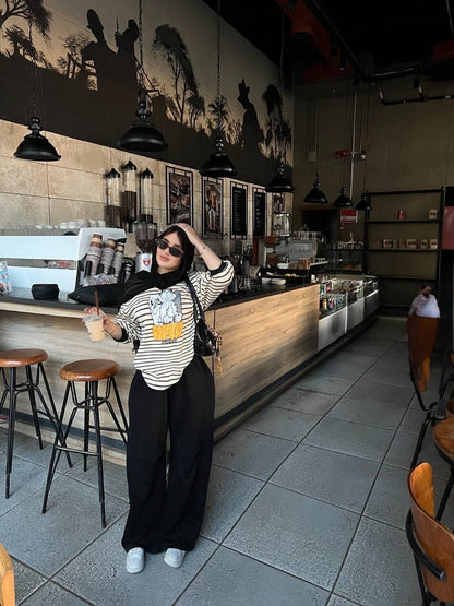 Lazy Mood Stripe Tee | تيشيرت مقلم أبيض وأسود - صورة 13 | Elite EG