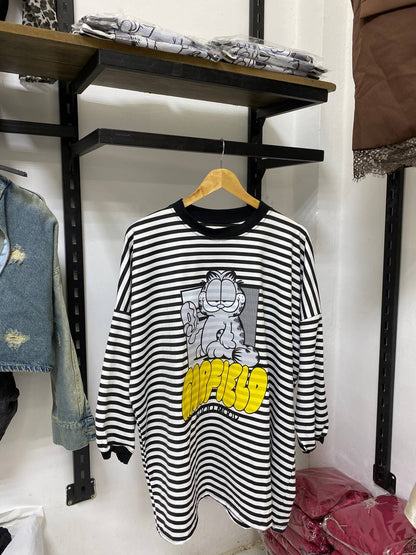 Lazy Mood Stripe Tee | تيشيرت مقلم أبيض وأسود - صورة 10 | Elite EG