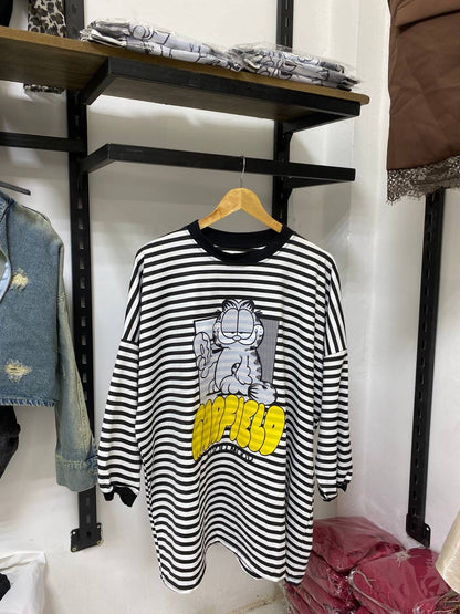 Lazy Mood Stripe Tee | تيشيرت مقلم أبيض وأسود - صورة 9 | Elite EG