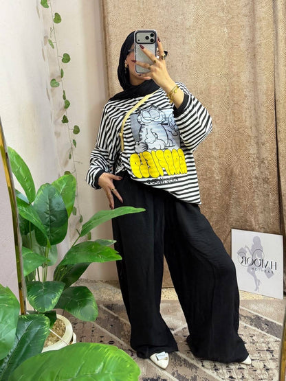 Lazy Mood Stripe Tee | تيشيرت مقلم أبيض وأسود - صورة 5 | Elite EG