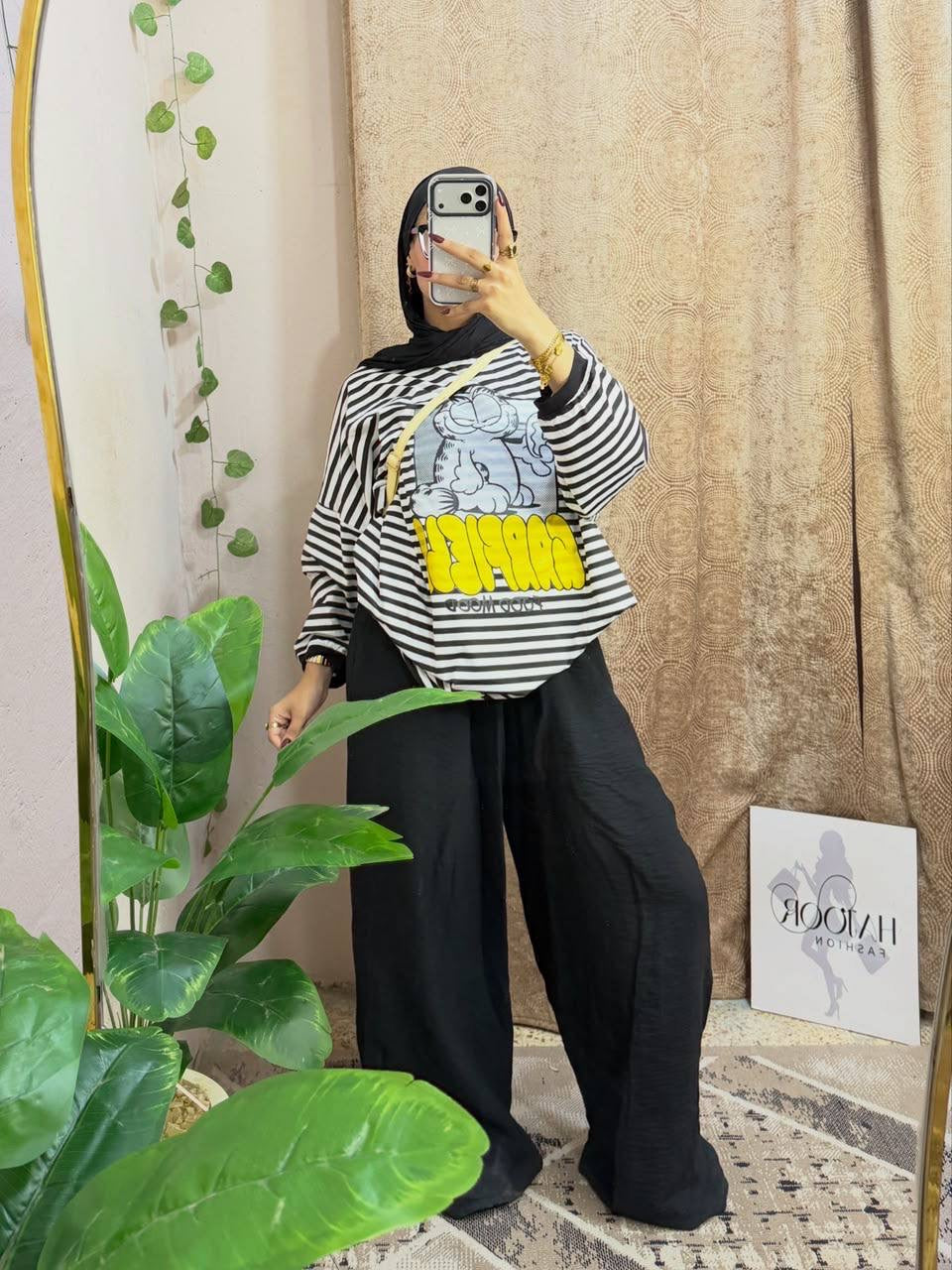 Lazy Mood Stripe Tee | تيشيرت مقلم أبيض وأسود - صورة 2 | Elite EG