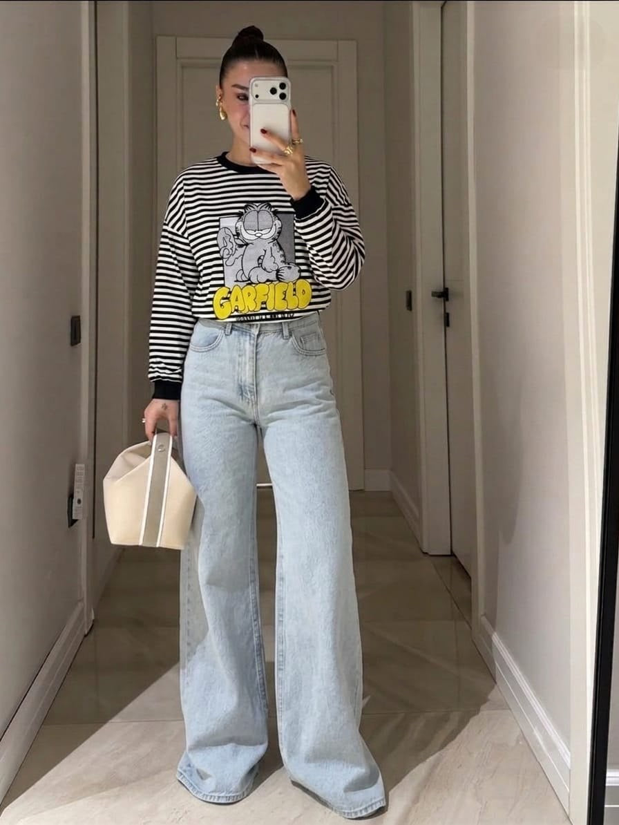 Lazy Mood Stripe Tee | تيشيرت مقلم أبيض وأسود - صورة 17 | Elite EG