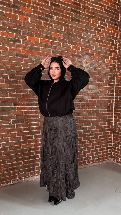 Ripple Crinkle Maxi Skirt — Dark brown