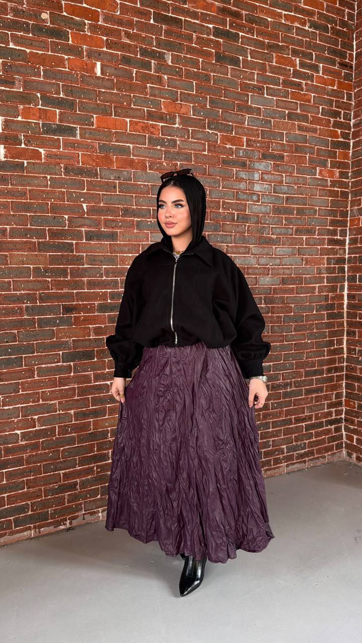 Ripple Crinkle Maxi Skirt — Plum