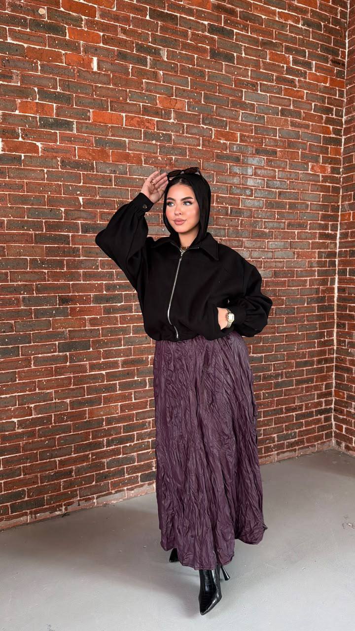 Ripple Crinkle Maxi Skirt — Plum