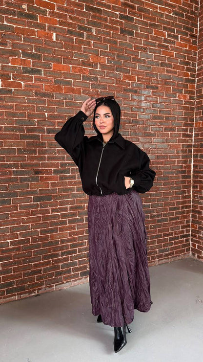 Ripple Crinkle Maxi Skirt — Plum