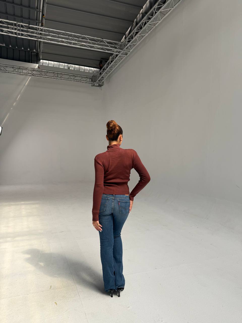 Ember Ribbed Button Top - Brown back
