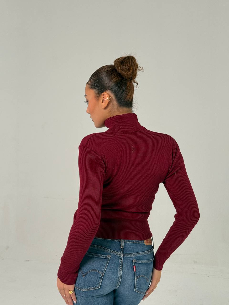 Ember Ribbed Button Top - Burgundy back