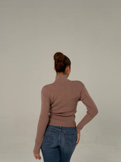 Ember Ribbed Button Top - Mocha back