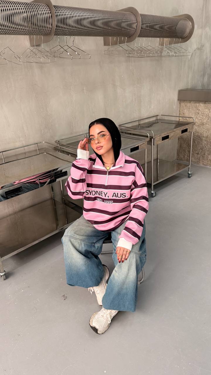 Harbor Striped Half-Zip Sweatshirt — Pink