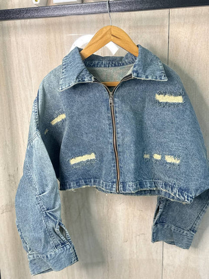 Slash Cropped Denim Jacket | جاكت جينز قصير - صورة 6 | Elite EG
