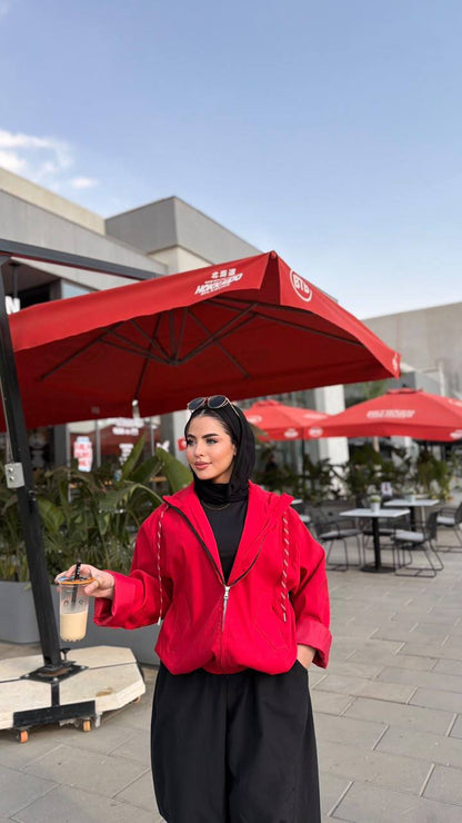Flame Hooded Zip Jacket — Red