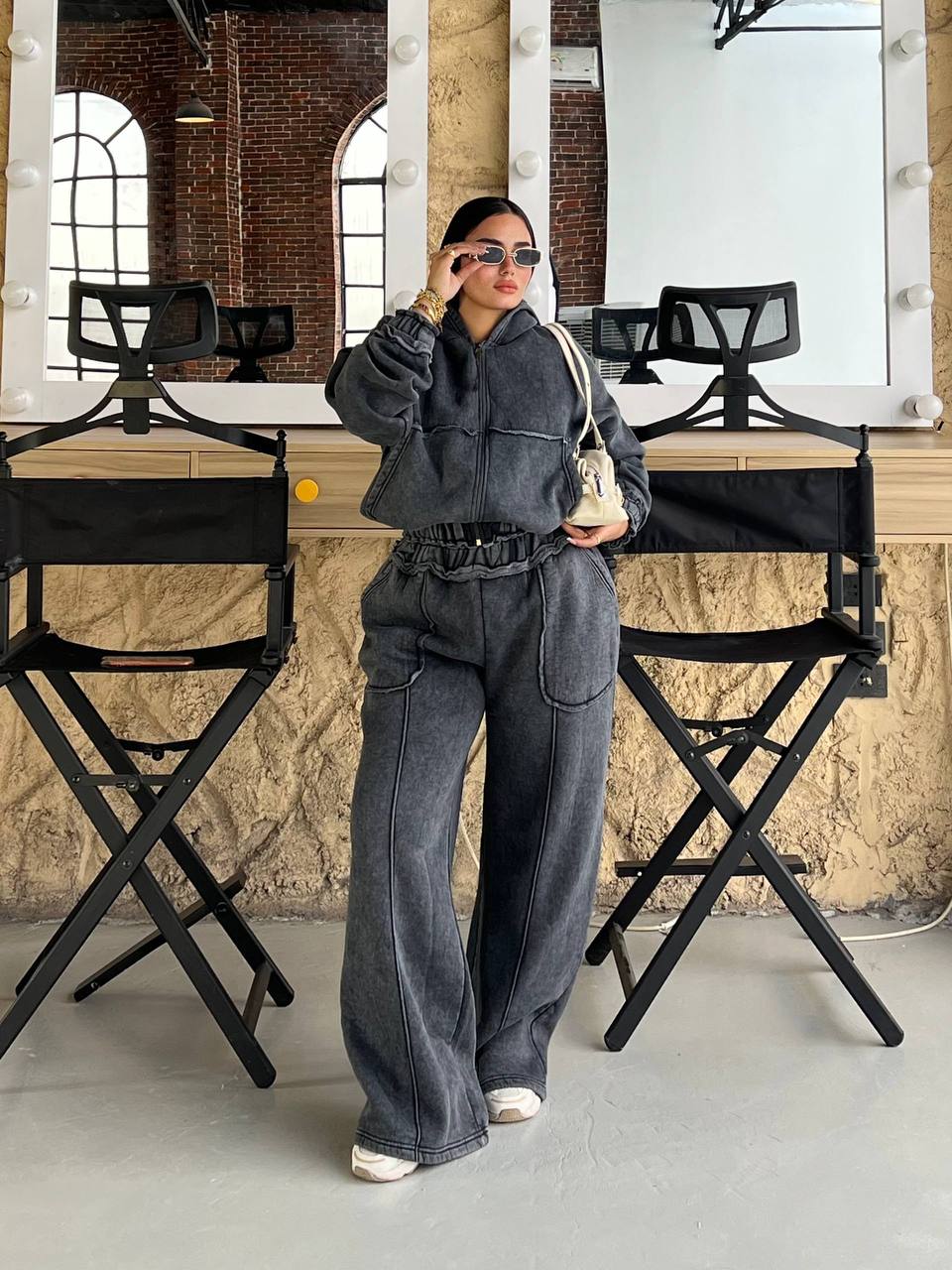 Stone Washed Hoodie Set — Charcoal