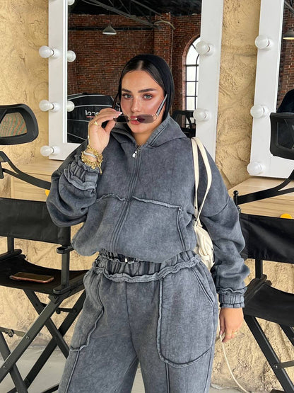 Stone Washed Hoodie Set — Charcoal