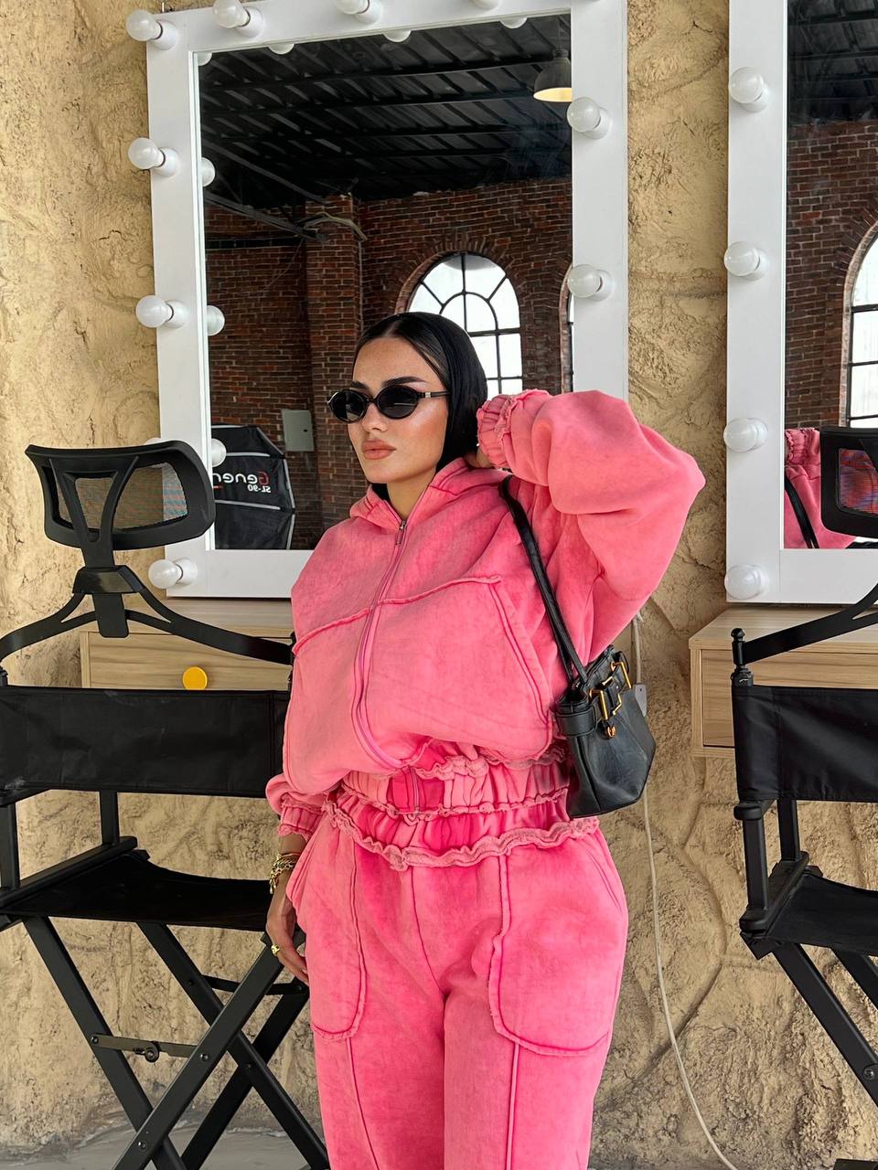 Stone Washed Hoodie Set — Pink