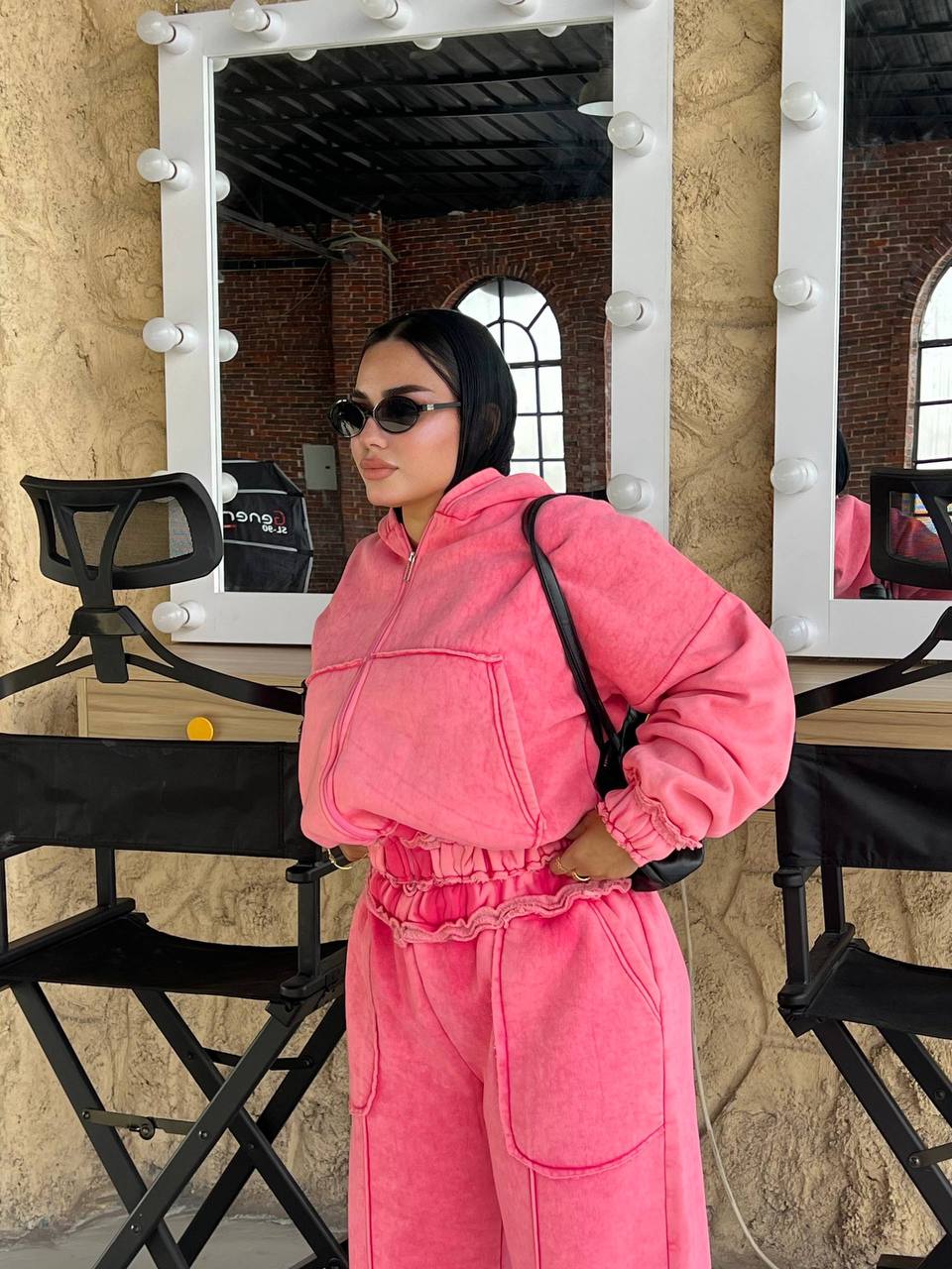 Stone Washed Hoodie Set — Pink