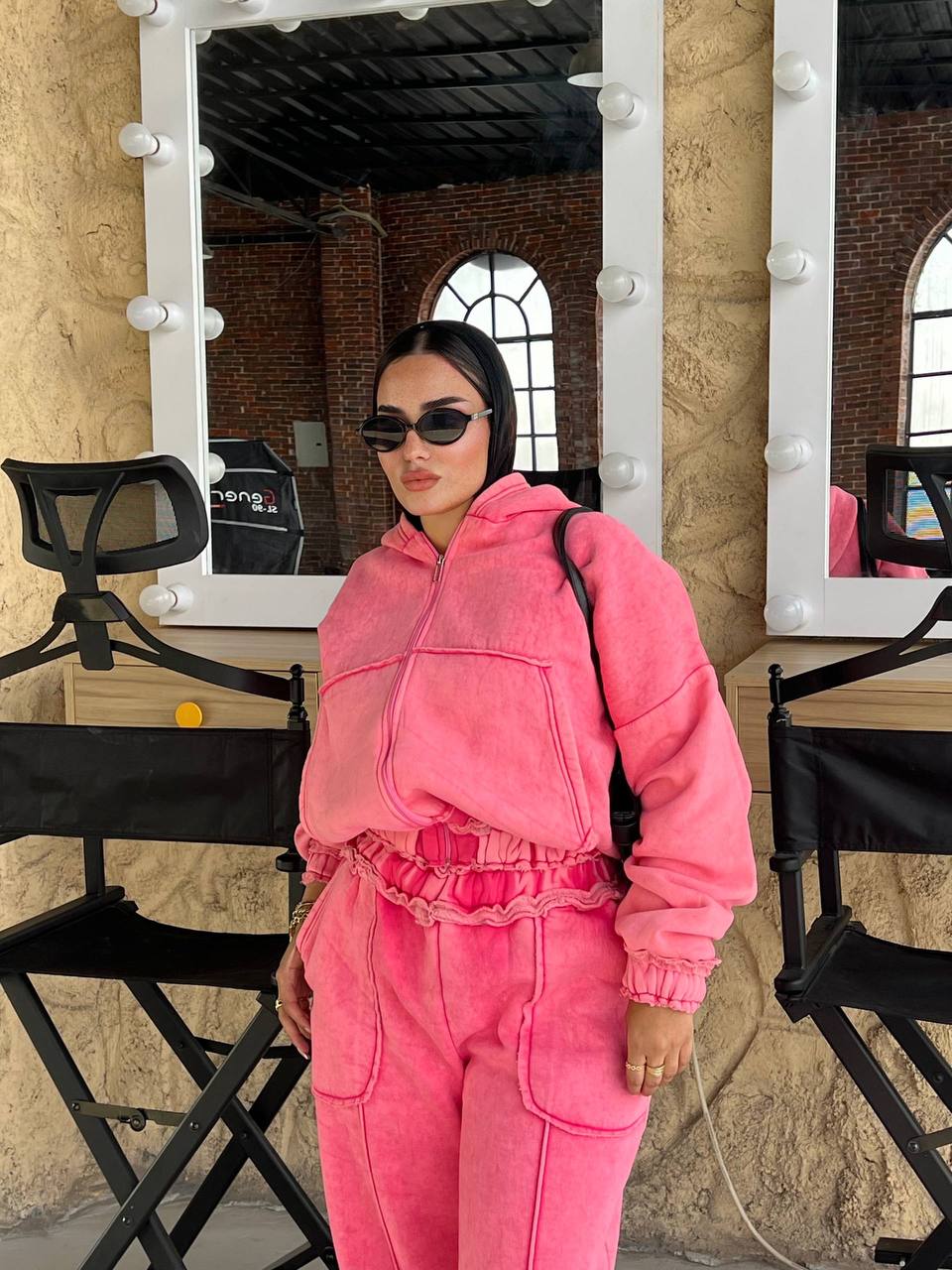 Stone Washed Hoodie Set — Pink